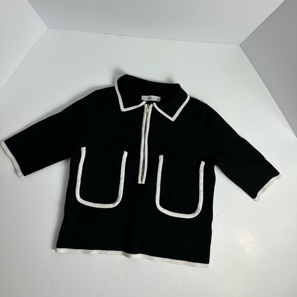Zara Black & White Knit Blouse - Picture 3 of 9